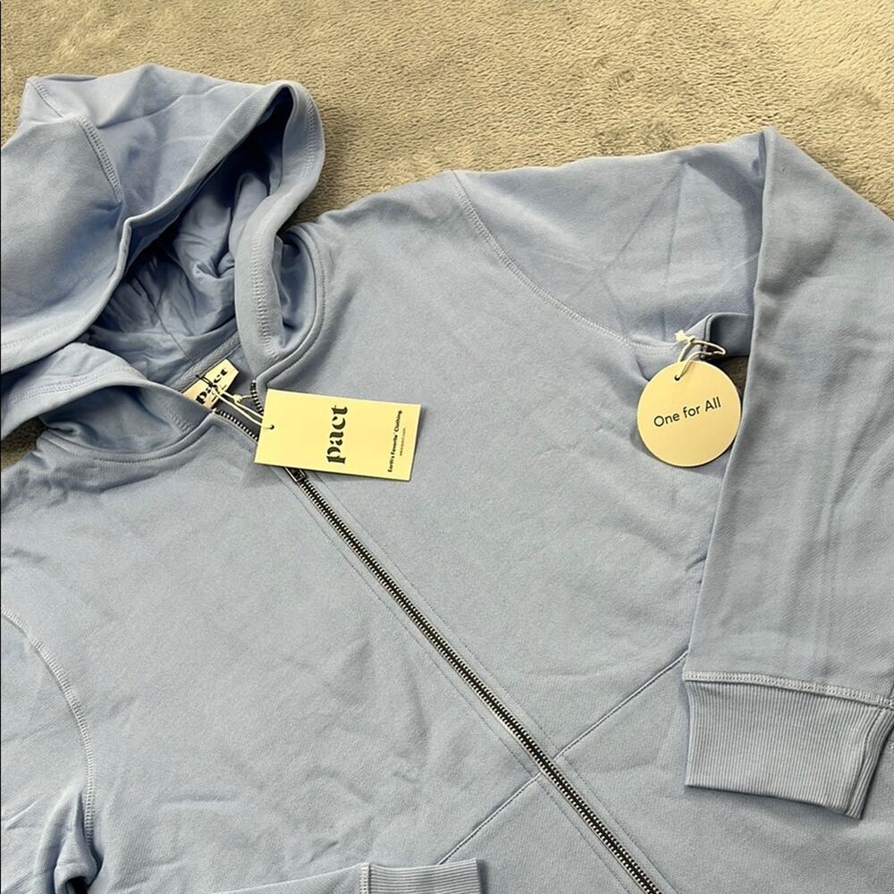 NEW PACT S 100% Organic Cotton Unisex One For All Full Zip Light Blue Hoodie